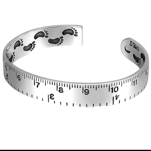 Ruler Design Sterling Silver Matching Bangle Cuff Bracelet Ring Set - Picture 5 of 11